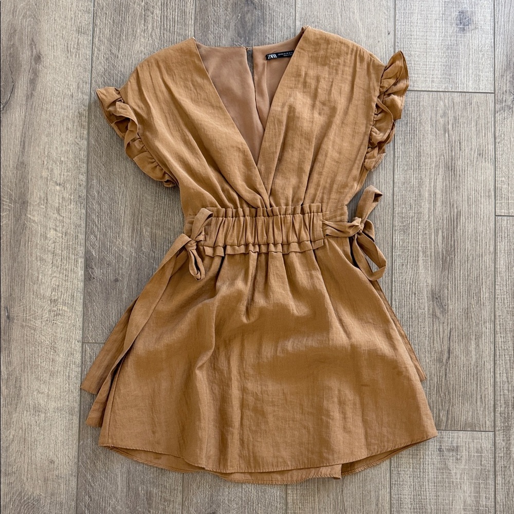 Zara Tan Dress with Ruffle Detail